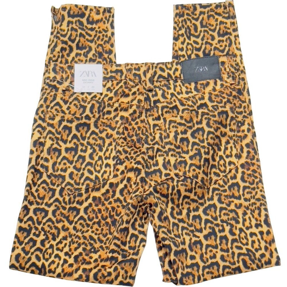 ZARA Women's Mid Rise Skinny Leopard Print Jeans Cotton Poly Stretch Size 4
